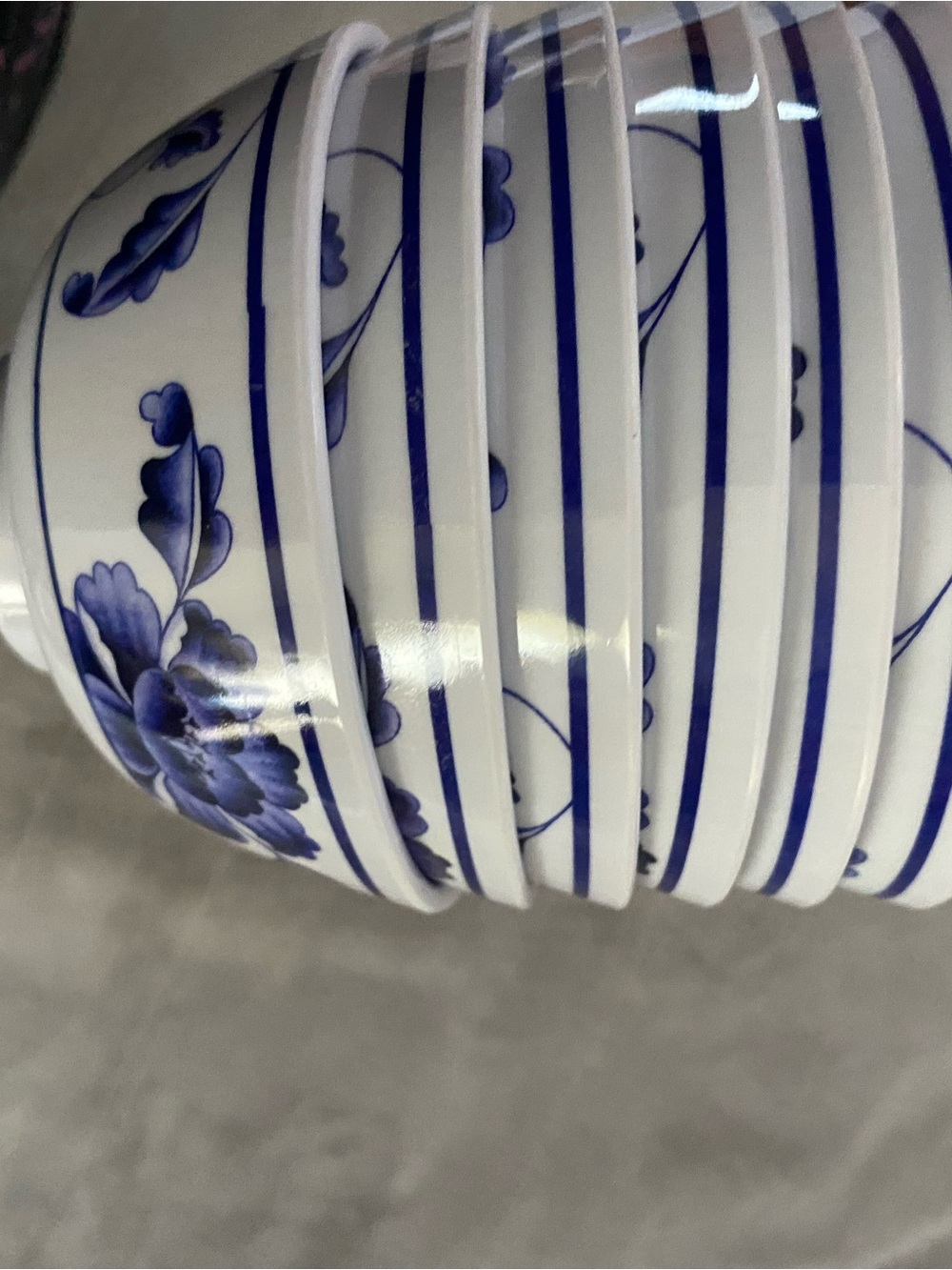 Classic Blue & White Floral Ceramic Bowls – Set of Stackable Bowls